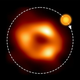 An image of the supermassive black hole Sagittarius A*, as seen by the Event Horizon Collaboration (EHT), with an artist’s illustration indicating where the modeling of the ALMA data predicts the hot spot to be and its orbit around the black hole.